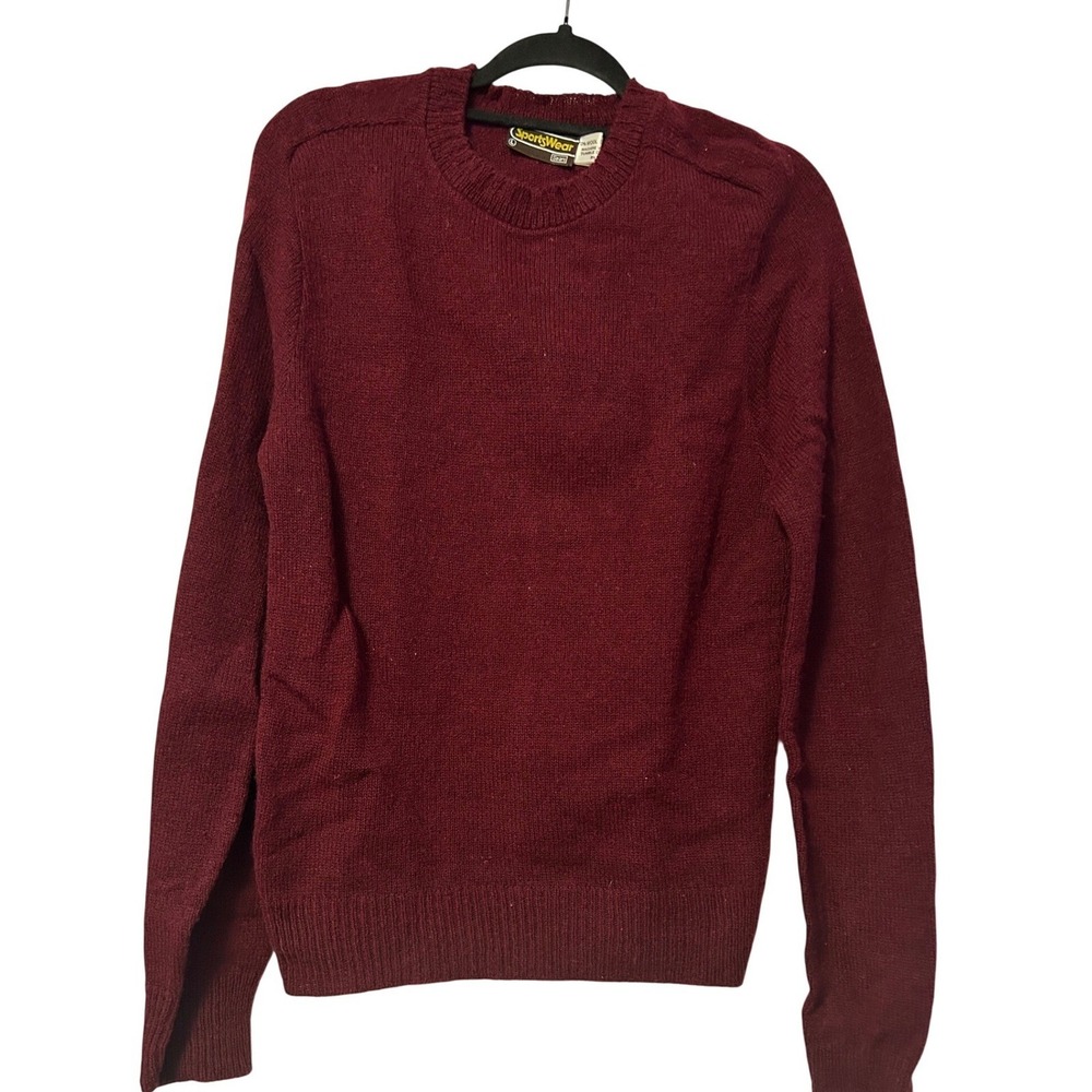 Vintage Sears Sportswear Mens Large Burgundy Wool Blend Crewneck Sweater 2367